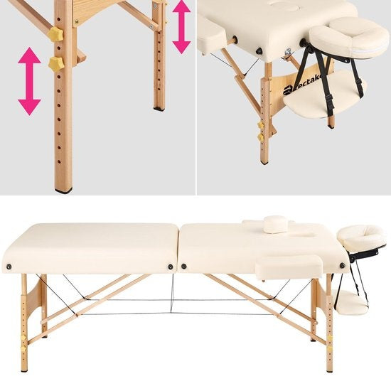 tectake® - Massagetafel Behandeltafel - matras van 7,5 cm hoog + rolkussens en draagtas - behandelbank – incl. opbergtas – opvouwbaar