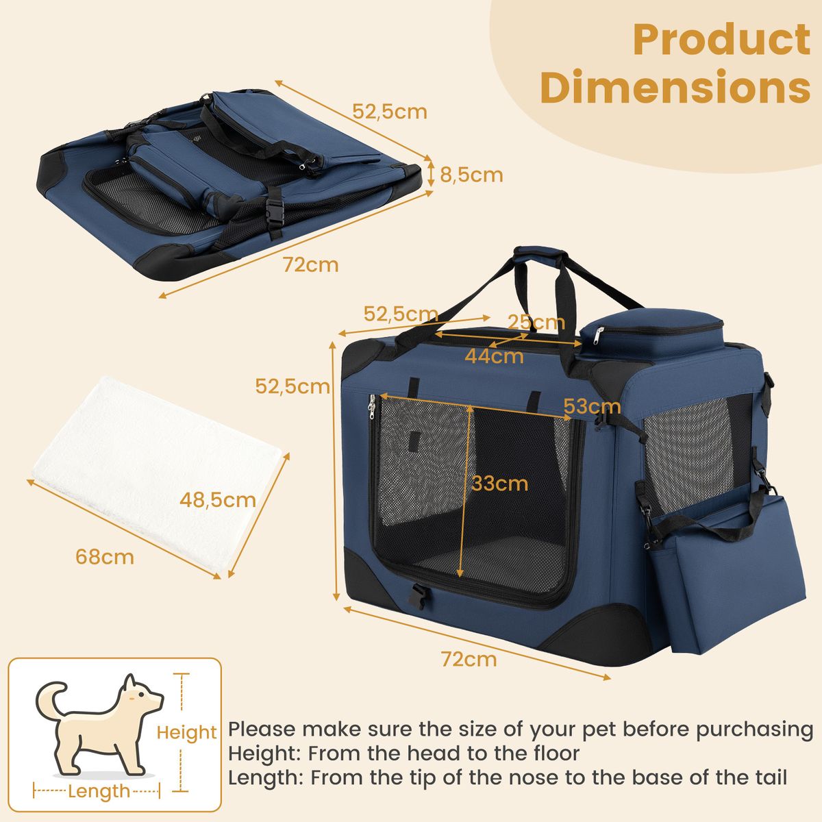Coast Opvouwbare Hondentransportbox - draagbaar - ademende netvensters - blauw