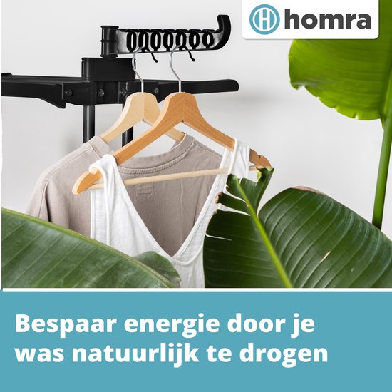 Homra Inklapbaar Wasrek - met Wieltjes - 45m Droogruimte - 77x50x170 CM - Zwart