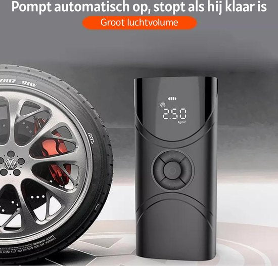 Draagbare luchtcompressor - elektrische fietspomp - bandenpomp voor auto, motor, fiets, bal, luchtbed - Krachtig: 6.000 mAh