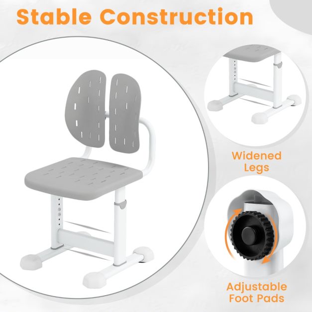 Coast Verstelbare Kinderstoel - Dubbele rugsteun - verstelbaar - Ergonomisch - Metalen frame - 100 kg draagvermogen - Grijs