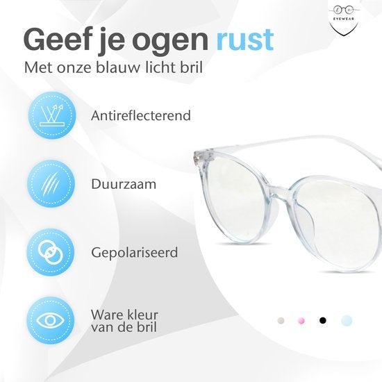 LC Eyewear Beeldschermbril - Blauw Licht Bril - Incl. Brillenkoker - Unisex - Transparant Blauw