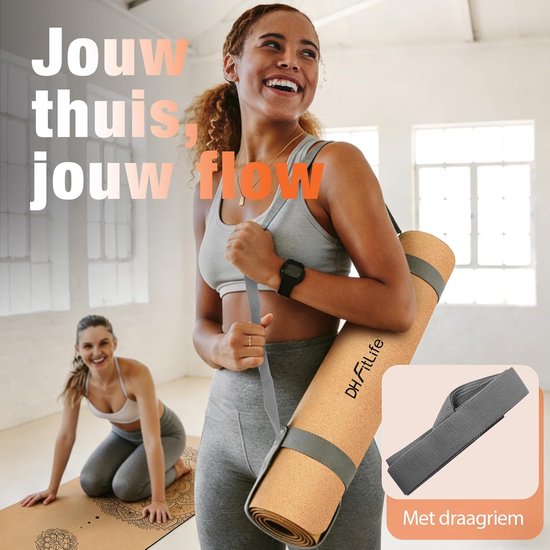DH FitLife Kurken Yogamat - Mandala Harmony - 183 x 61 cm - 6 mm - Met Draagriem