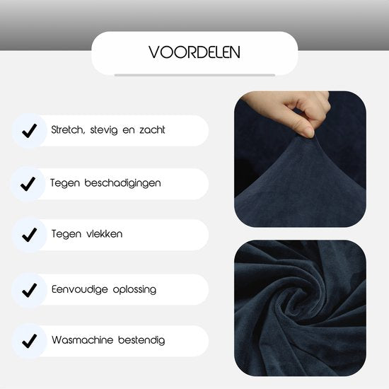 Hilvard - Bankhoes 3 zitsbanken - (185 - 230 cm) - Donkerblauw - Velvet - Stretch - Bankbeschermer - Meubelhoes - Tegen beschadigingen en vlekken - Zetelhoes - Zetelovertrek