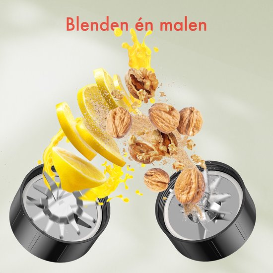 KitchenBrothers Smoothieblender – Incl. 4 Bekers & 2 Mesjes – 350 W – 14 x 14 x 30 cm – Zwart