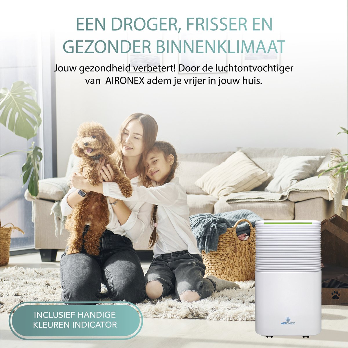 Aironex L012 Luchtontvochtiger - 2L Reservoir - Extreem Stil - 25 x 45 x 22 cm - Wit