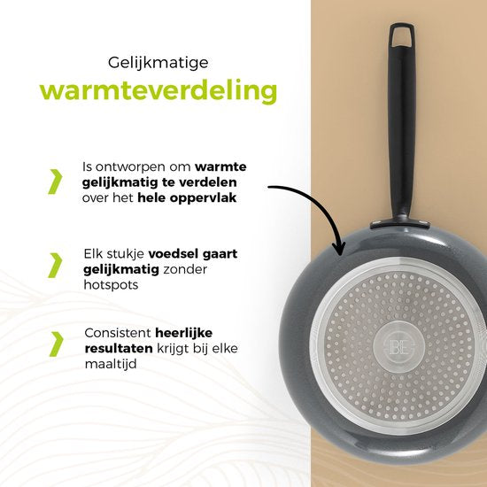 BE Living Koekenpan - Ø 28 cm - Bakpan - Keramisch - PFAS Vrij Anti-aanbak - Inductiepan - Grijs - Essential Series