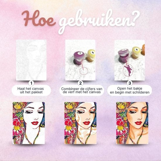 Rubye® Schilderen Op Nummer Volwassenen – Bloemen in Vaas – Inclusief Verf en Penselen – Canvas Schildersdoek – Kleuren op Nummer – 40x50cm