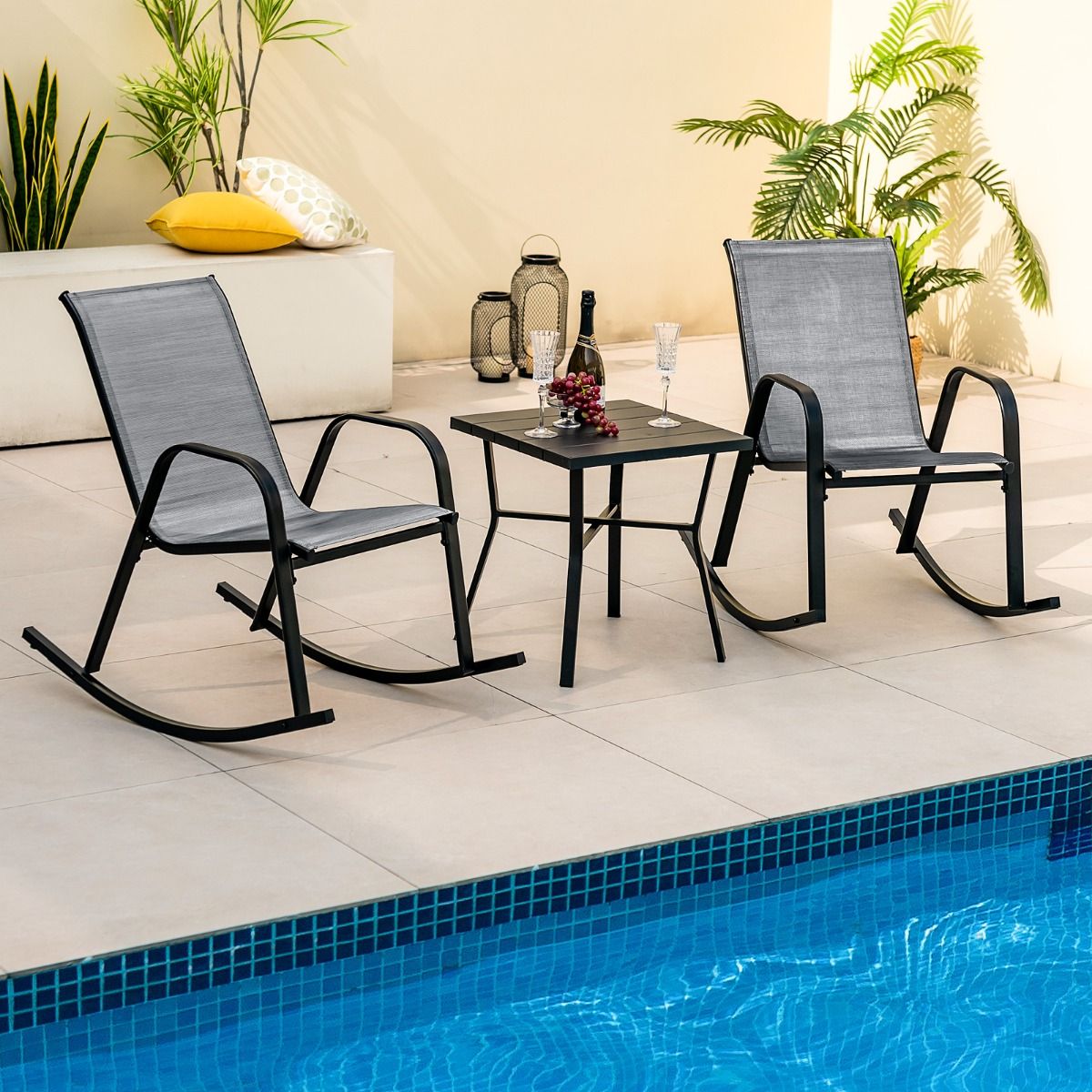 Coast Schommelstoelenset - set van 2 - ademende stof - zwart/bruin/grijs
