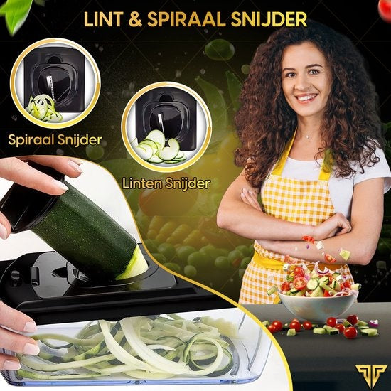 Toivo Kitchen Groentesnijder - Multifunctioneel - Zwart - 11 in 1 Keuken mandoline - Handmatig - Keukensnijder - Uiensnijder - Spiraalsnijder - Frietsnijder - Rasp