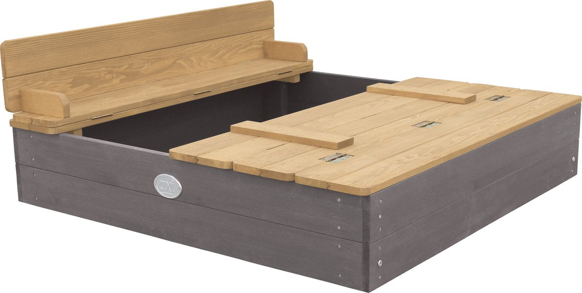 AXI Ella Houten Zandbak 100 x 95 x 20 cm - Grijs/Bruin - Met Deksel en 2 Zitbankjes - FSC Hemlock Hout