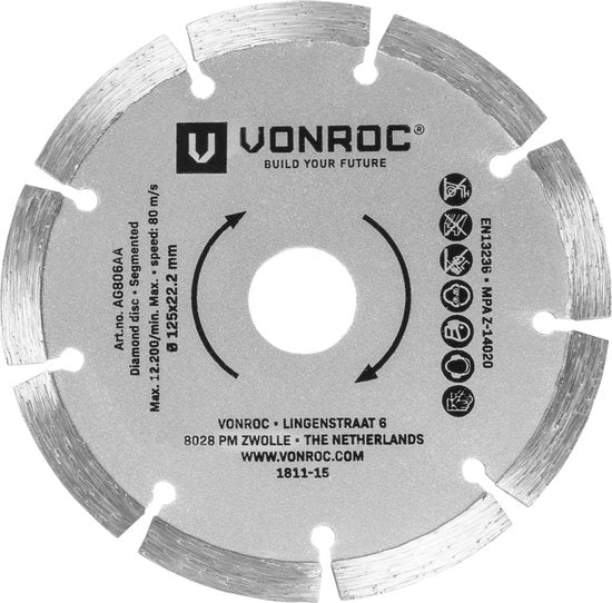 VONROC Diamantschijven set – Ø125MM – universeel – 3 stuks – Segment, Turbo & Volrand