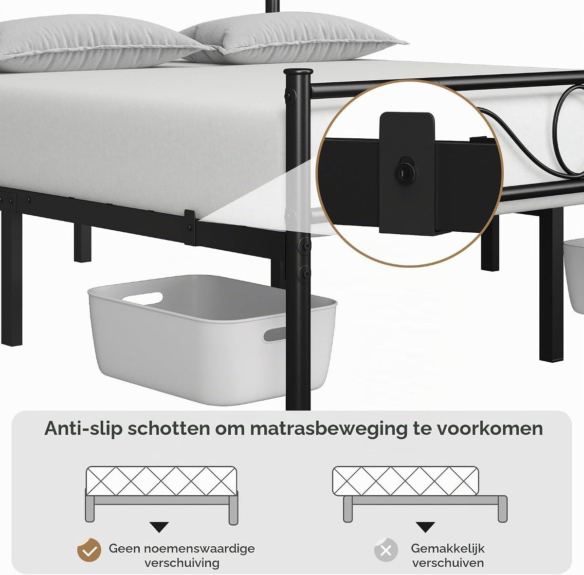 Yaheetech Metalen Tweepersoonsbed 140 x 200 cm - Zwart Bedframe - Met Lattenbodem