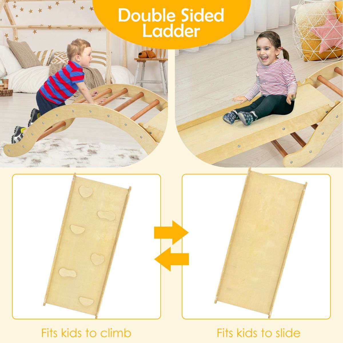 Coast 3-in-1 Klimladder Set voor Kinderen - Boog met Klimhelling en Schommelstoel - naturel + blauw
