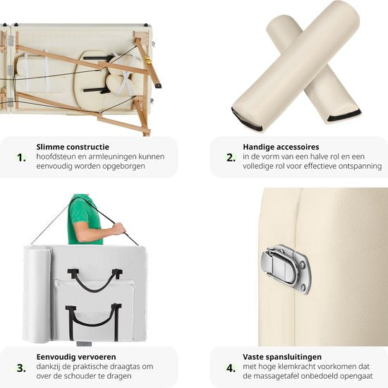 tectake® - Massagetafel Behandeltafel - matras van 7,5 cm hoog + rolkussens en draagtas - behandelbank – incl. opbergtas – opvouwbaar