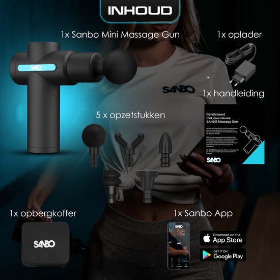 Sanbo - Massage Gun Mini Gen 2 - Met 5 Opzetstukken En 6 Standen - Sport en Relax Massage Apparaat - Massage Pistool - Professioneel - Zwart