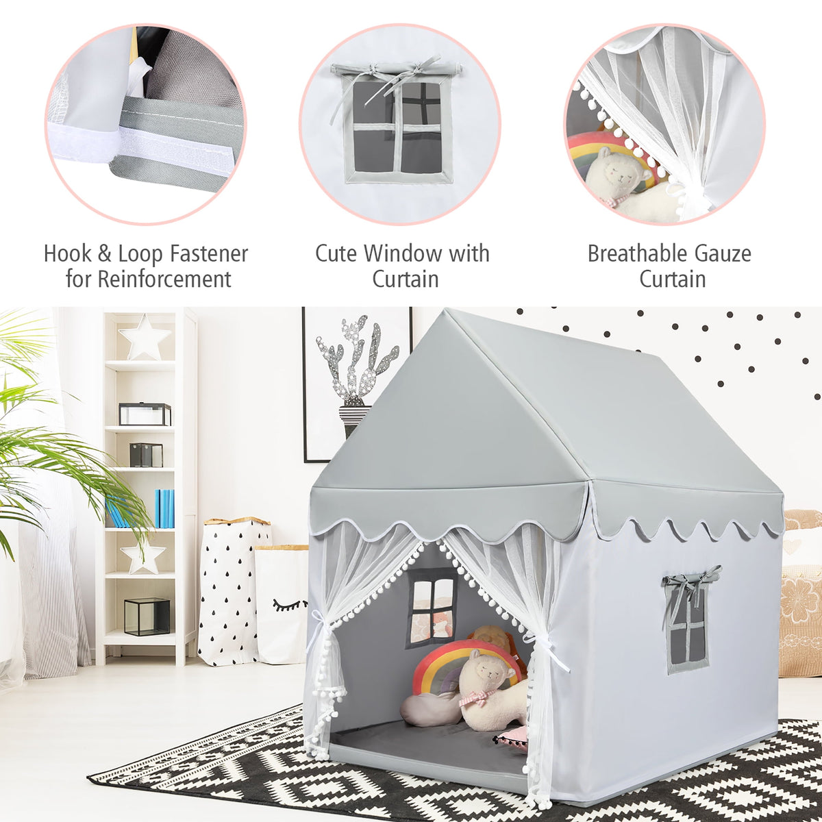 Coast Children's Play House Play House met massief houten frame en katoenmatras 120 x 105 x 140 cm grijs