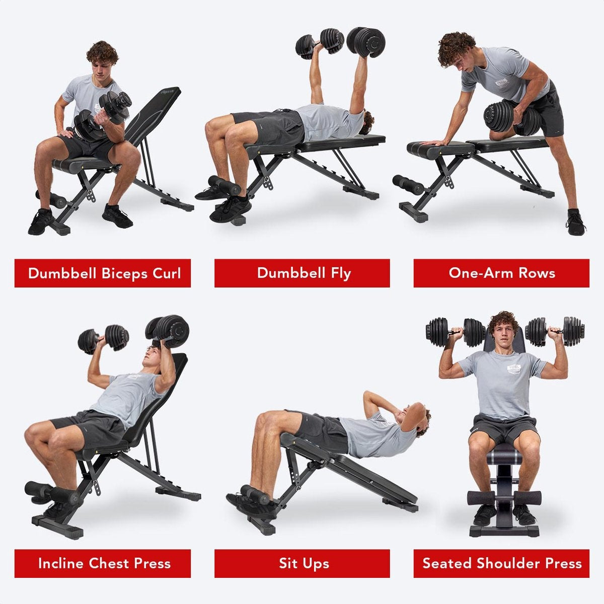 LifeGoods Fitness Halterbank - Fitnessbank - Bench Press - Trainingsbank - Verstelbaar - Inklapbaar - Zwart/Grijs