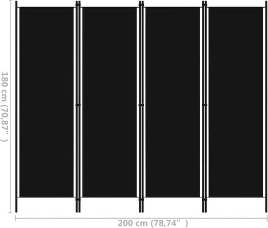 vidaXL - Kamerscherm - met - 4 - panelen - 200x180 - cm - zwart