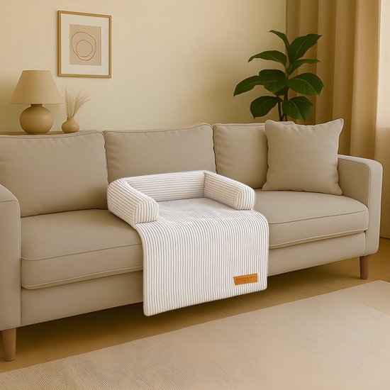By Cee Cee Origineel Hondendeken Bank – Hondenkleed Bank - Hondenmand - Premium - Volledig Afritsbaar - Ribstof - Beige - 75x90 - Maat S