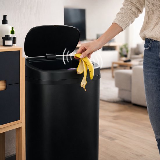 Bayt Prullenbak - Prullenbak 50 Liter - Prullenbak met Sensor - Vuilnisbak - Afvalbak - Metaal - Zwart
