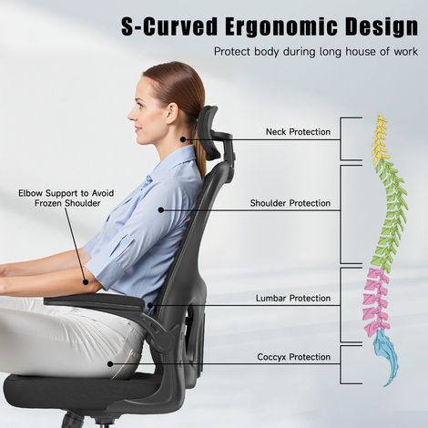 Lifegoods Ergonomische Bureaustoel - Draaibaar - Hoofdsteun - 150 kg - Zwart