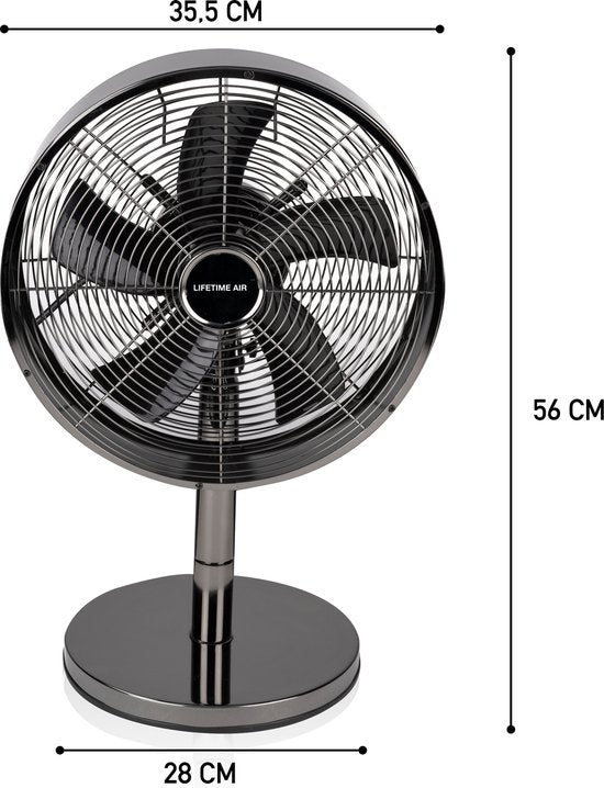 Lifetime Air Tafelventilator - 230V - Bureau Ventilator 30CM - 3 Snelheden - Oscillerende Functie - Kantelbaar - Zwart