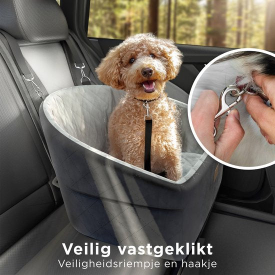 CozySense® Honden Autostoel - Hondenmand Auto voor Kleine Hond - Voorbank & Achterbank - Met Veiligheidsriem, Opbergvak & Wasbare Hoes - Zwart/Grijs