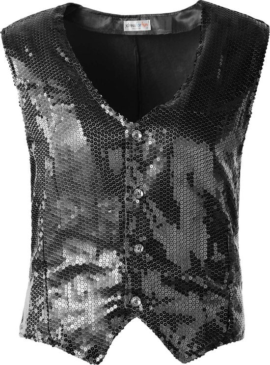 dressforfun - Paillettenvest heren zwart XL - verkleedkleding kostuum halloween verkleden feestkleding carnavalskleding carnaval feestkledij partykleding - 303974