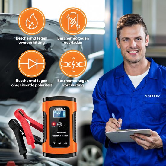 VERTREX Acculader - Druppellader - Geschikt voor Motor Auto Scooter - 12V 6A