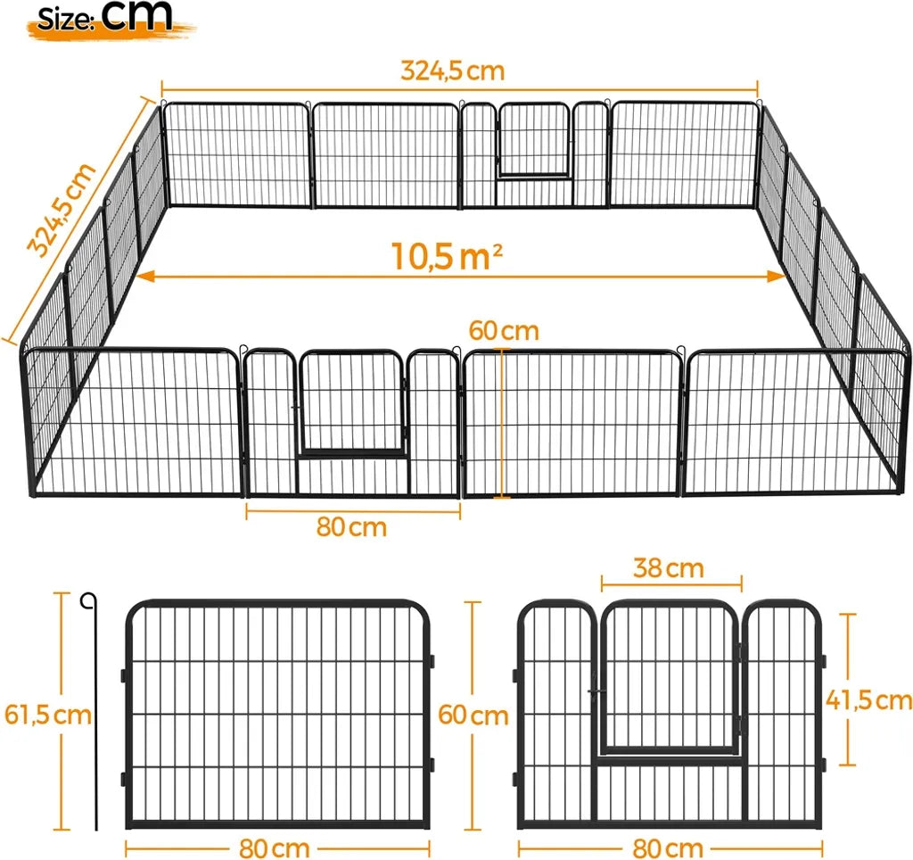 Yaheetech Puppyren - 16-delig - 60 cm - Met 2 Deuren - Zwart