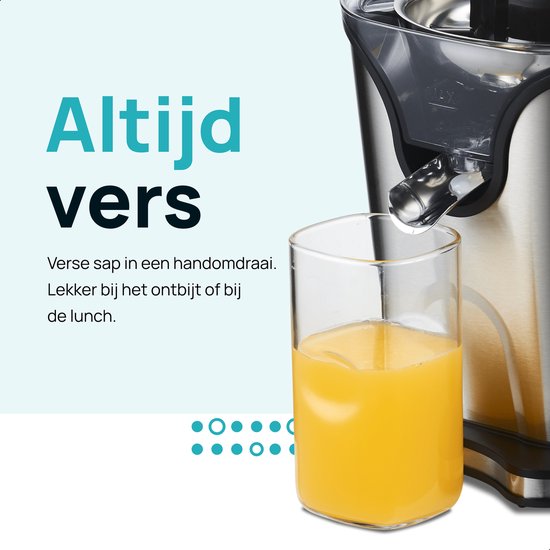 MOA Citruspers Elektrisch - Sinaasappelpers - Citroenpers met 2 Perskegels - BPA-Vrij - Handmatig - RVS - Zilver