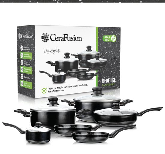 CeraFusion Keramische Pannenset 10-delig - Aluminium - PFAS vrij - Zwart