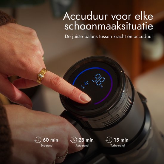Bloomfold Draadloze Steelstofzuiger Swift – Kruimeldief - Met Laser en Vuildetectie – Krachtige 350W Accustofzuiger voor Dierenharen – Lichtgewicht – 60 min Accu