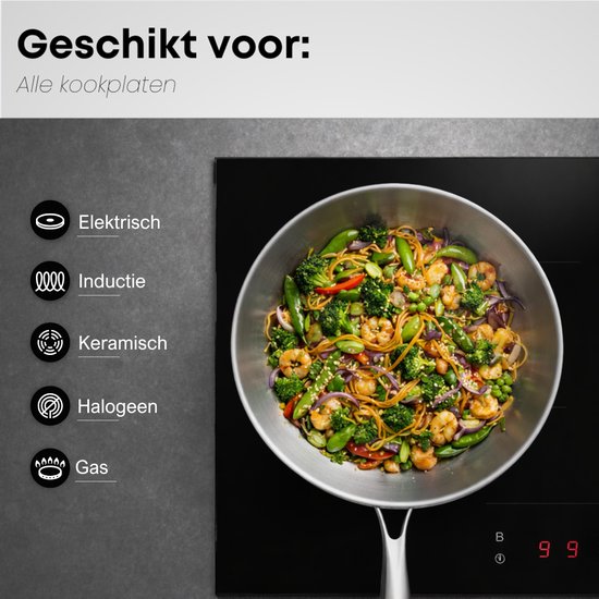 Savoré Kitchen Wokpan RVS 28 cm met Deksel – Inductie Geschikt – Wokpannen – 3-Ply – Professionele Warmteverdeling