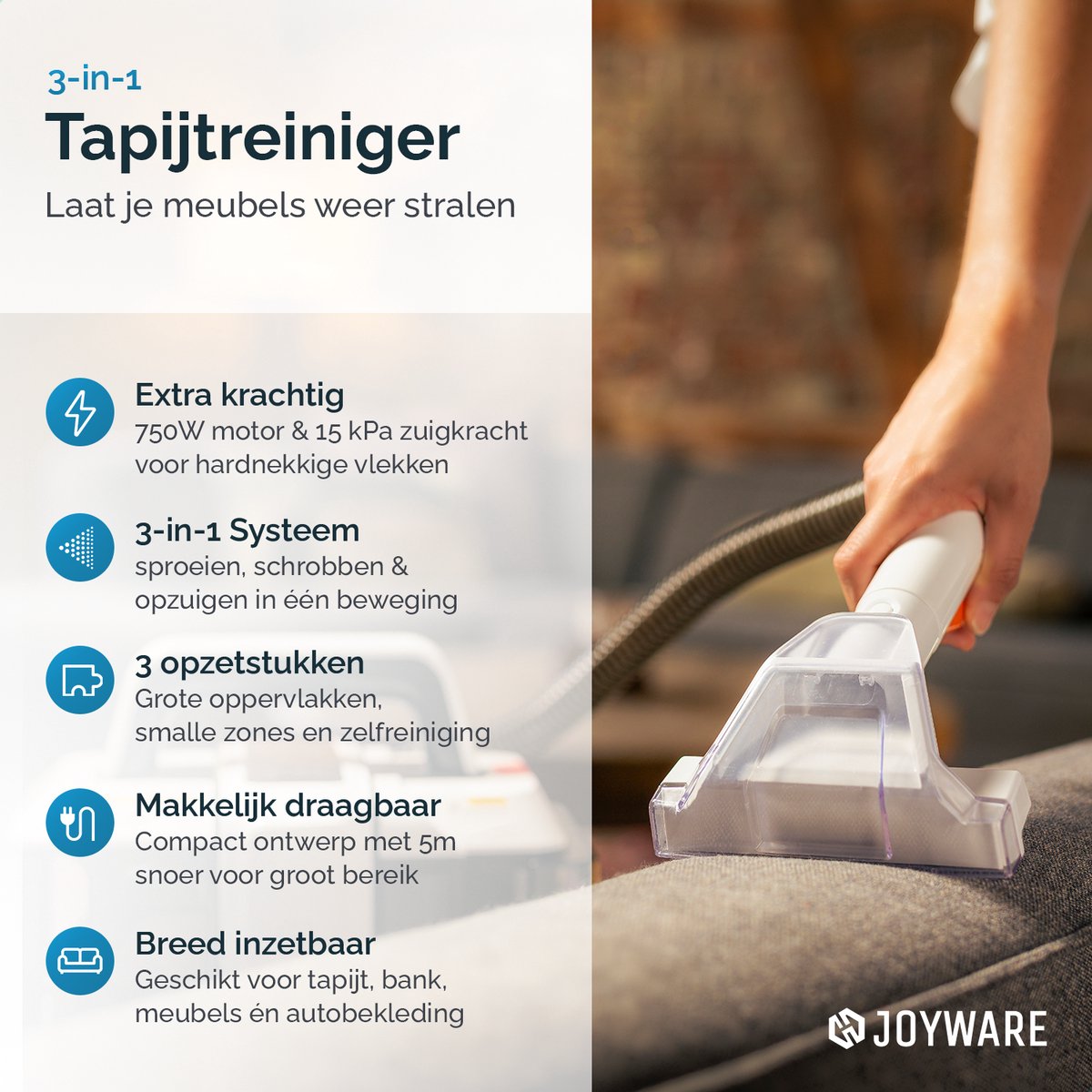 Joyware Vlekkenreiniger - 750W - Draagbaar - 3-delig