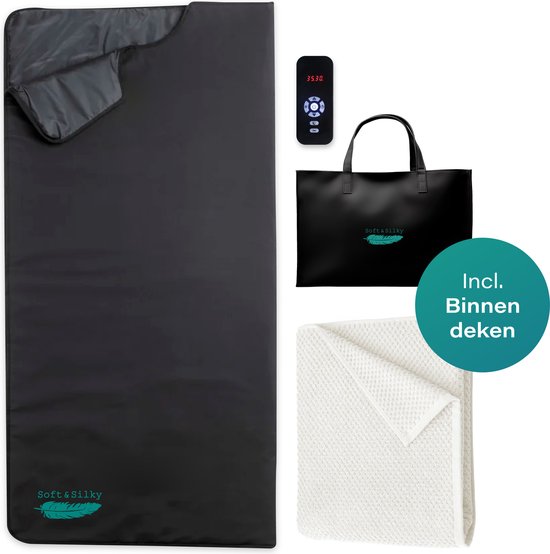 Soft & Silky - ComfortFlow Infrarood Deken - 35 tot 85º - Incl. Detox deken - Infrarood - Rood licht therapie - Sauna - Red Light Therapy - Lamp - Warmte - Elektrische - Deken - Voor spieren, fibromyalgie en gewrichten - Leer zwart