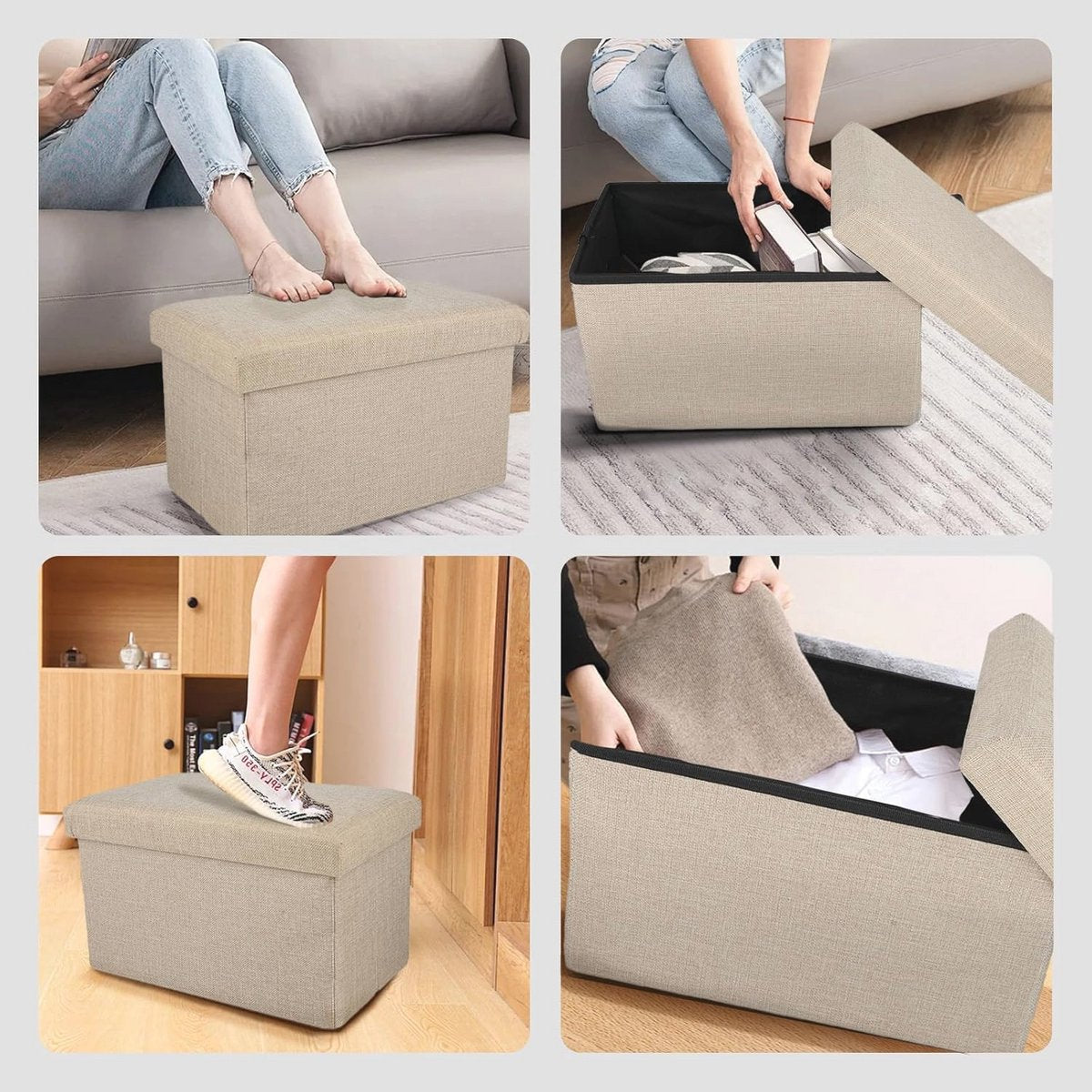 Ceruzo opvouwbare dubbel zits poef met opbergruimte – beige – 76 × 38 × 38 cm – polyester/mdf
