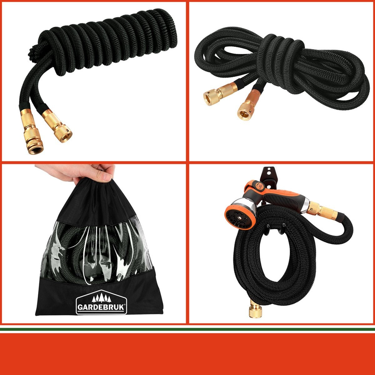 Gardebruk Tuinslang Flexibel - 22m 1/2" 3/4" Inch Wandmontage - Zwart