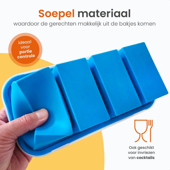 Goliving 4 in 1 Diepvriesbakjes - Vershoudbakjes - 4 x 250ml - Meal Prep Bakjes - Siliconen Bewaarbakjes met Deksel - Vershouddoos Babyvoeding - Diepvries en Magnetron - Blauw