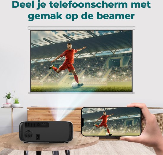 Spoused Beamer - Full-HD - 12.000 Lumen - Streamen Vanaf Je Telefoon Met WiFi - Mini Beamer - Zwart - Android