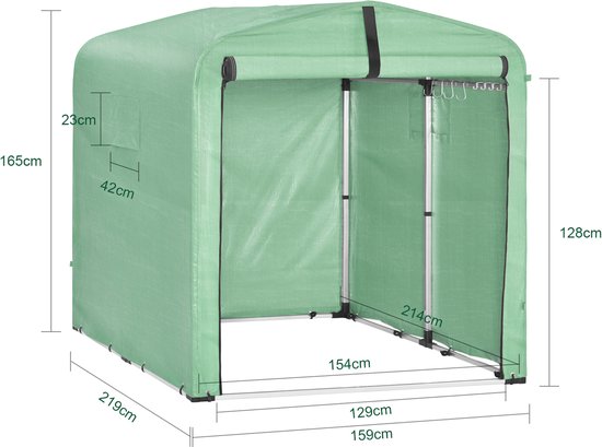 SoBuy KLS11-L-GR Tuinhuis, Waterdichte Buitenkast, Motorstalling met Haken, Fietsgarage en Gereedschapberging, Fietsenstalling, Opslagruimte, Groen, 159x219x165 cm