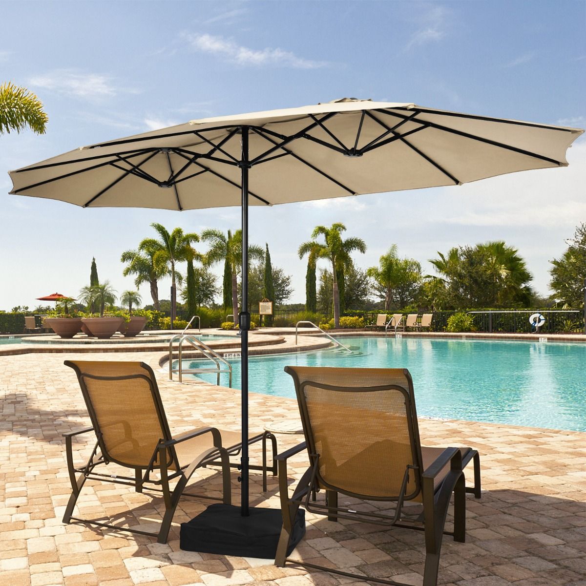 Coast Dubbele Terrasparasol met Standaard - XXL schaduw - Zwengelmechanisme - Beige 451,5 x 264 cm