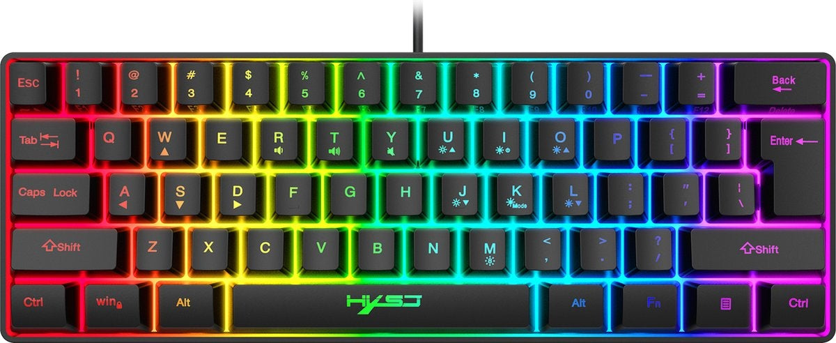 HXSJ V700 RGB Membraan bedrade gaming toetsenbord - 61keys - Qwerty - Zwart
