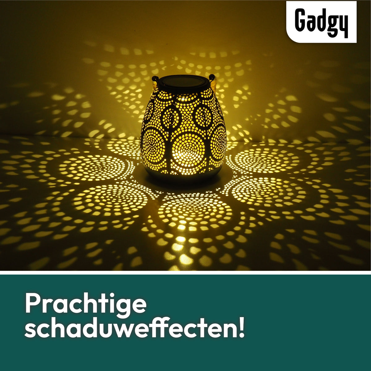 Gadgy Solar Tafel Buitenlamp Circles - Solar Tuinverlichting Zonne Energie met Schaduweffecten - Solar Lamp Tuin, Terras & Balkon - Tuinverlichting Led Buiten ophangen – Lantaarn Windlicht op Zonneenergie - Lantaarn voor Buiten - Brons / Goud