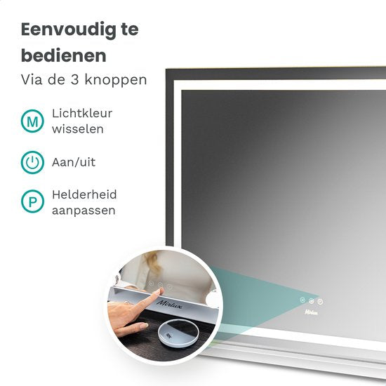 Mirlux Hollywood Spiegel 80x60CM - 2 Bluetooth Speakers - USB & USB-C Oplaadporten - LED Verlichting - Make Up Spiegel - 10x Zoom - Ophangbaar - Wit