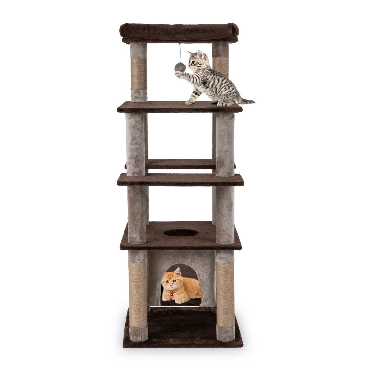 Coast Krabpaal voor katten - meerdere niveaus - schommelend kattenhuis - pluche ligbed - bruin - 56 x 56 x 148 cm