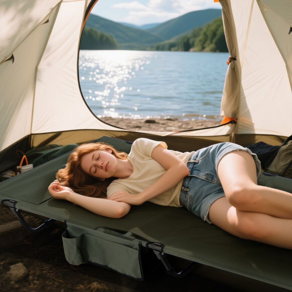 Coast Opvouwbaar Campingbed - ultralicht - met zijvak en kussencompartiment - groen