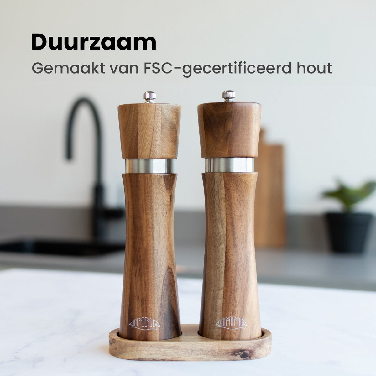 Nimma® Peper en Zoutmolen Set - Incl Navul Lepel - Verstelbare Maalgraad - Acacia Hout