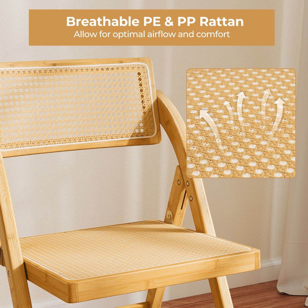 Coast Set van 2 Rotan Klapstoelen - 360° draaibare rugleuning - Inklapbaar - Naturel